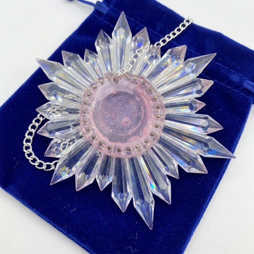 Pink bubble star prism suncatcher with silver chain and 25 Asfour lead-crystal prisms